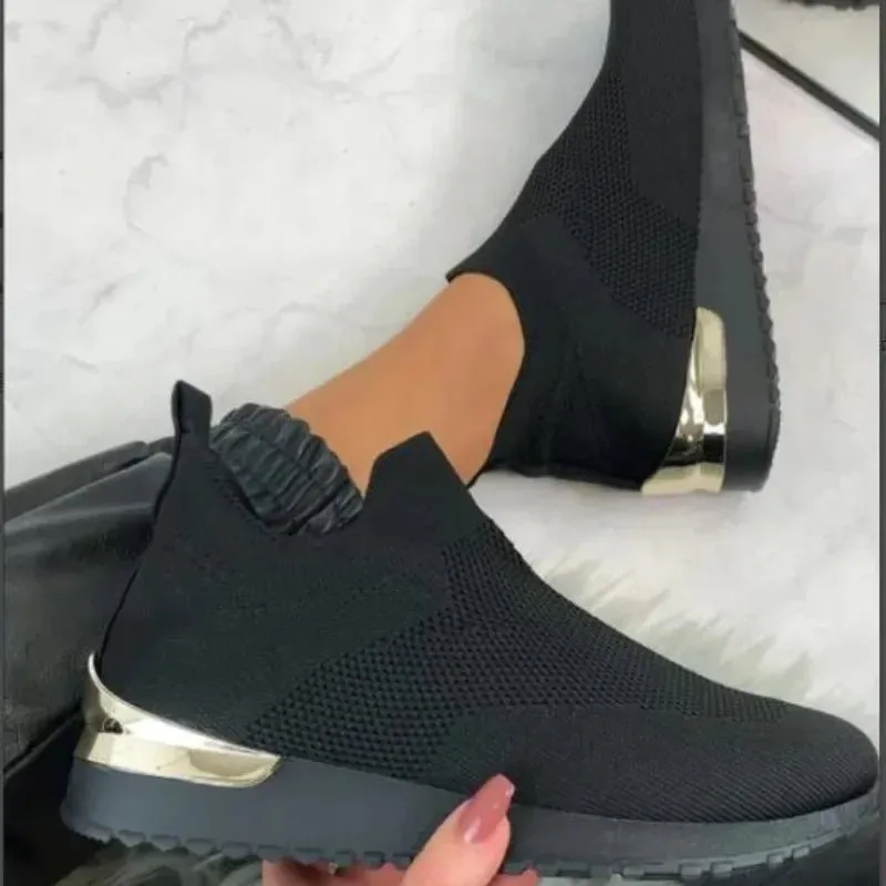 2024 Women's Breathable Mesh Slip-On Platform Sneakers – Fashionable Casual Flat Shoes