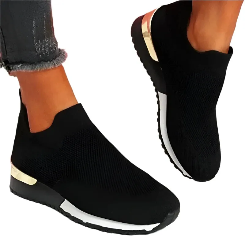 2024 Women's Breathable Mesh Slip-On Platform Sneakers – Fashionable Casual Flat Shoes
