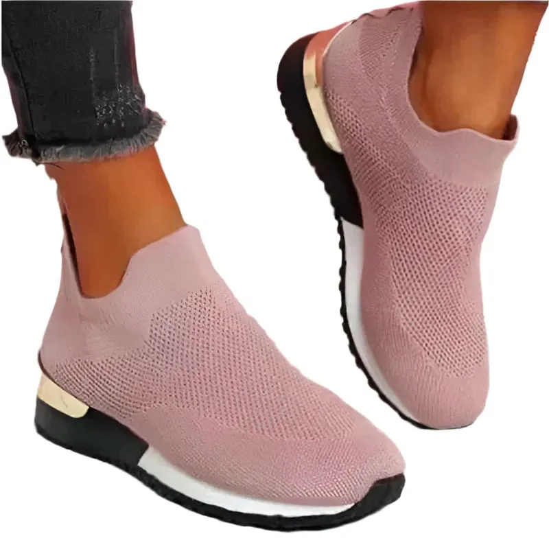2024 Women's Breathable Mesh Slip-On Platform Sneakers – Fashionable Casual Flat Shoes