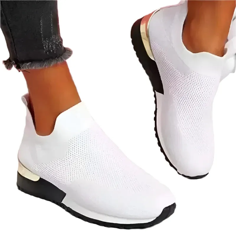 2024 Women's Breathable Mesh Slip-On Platform Sneakers – Fashionable Casual Flat Shoes