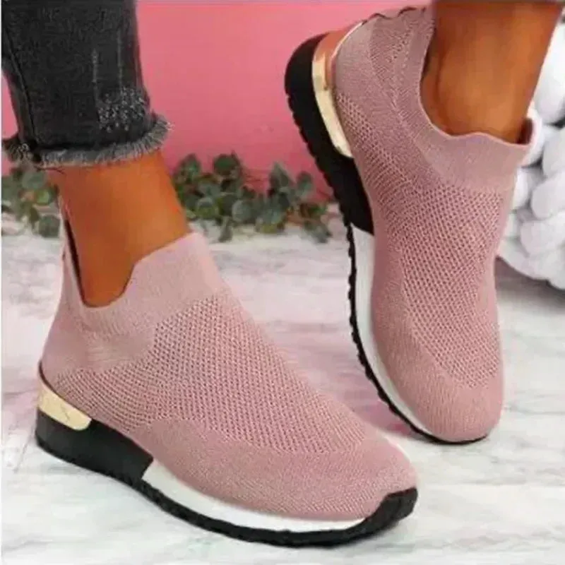 2024 Women's Breathable Mesh Slip-On Platform Sneakers – Fashionable Casual Flat Shoes
