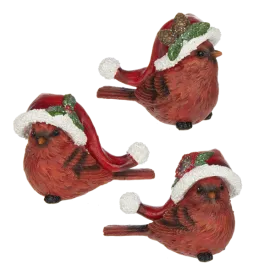 3" Cardinal with Santa Hat Figurine