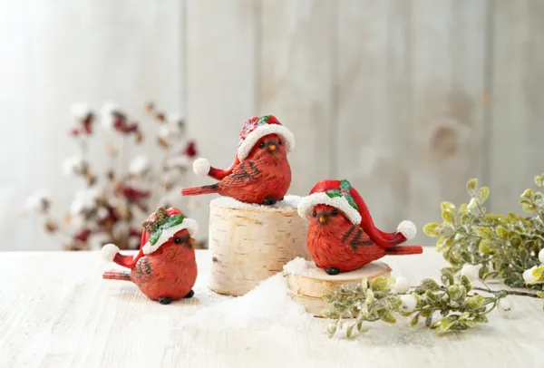 3" Cardinal with Santa Hat Figurine