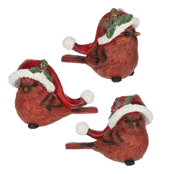 3" Cardinal with Santa Hat Figurine