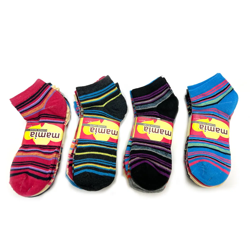 6 Pair Women Ankle Sport Socks No Show Low Cut Fashion Casual Color Stripes 9-11