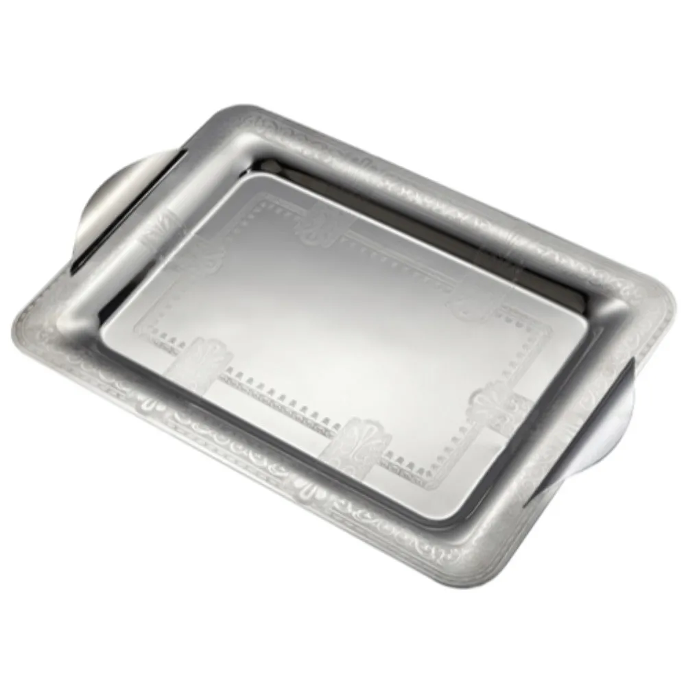 Arshia Stainless Steel Serving Tray Gold Border