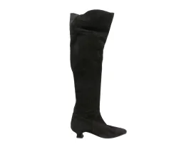 Black Fendi Suede Pointed-Toe Knee-High Heeled Boots Size 7