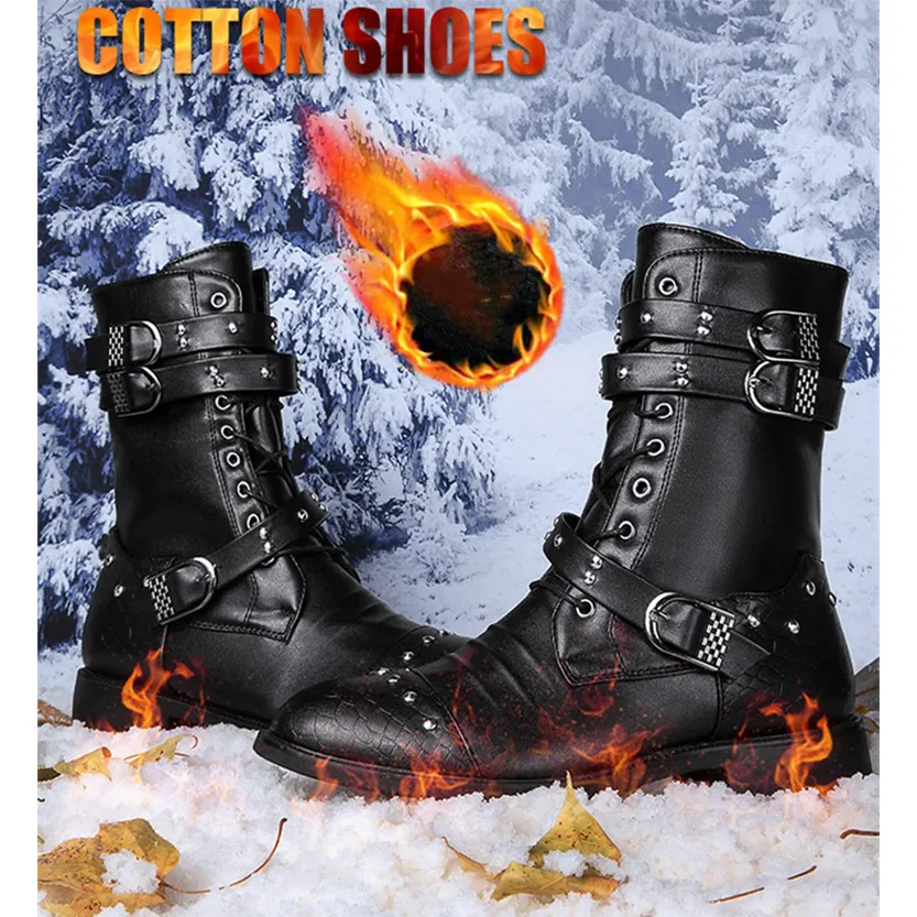 Funki Buys | Boots | Men's Leather Lace Up Buckle Strap Boots