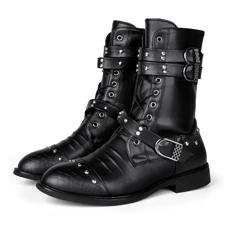 Funki Buys | Boots | Men's Leather Lace Up Buckle Strap Boots