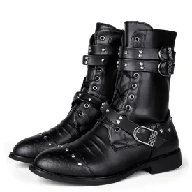 Funki Buys | Boots | Men's Leather Lace Up Buckle Strap Boots