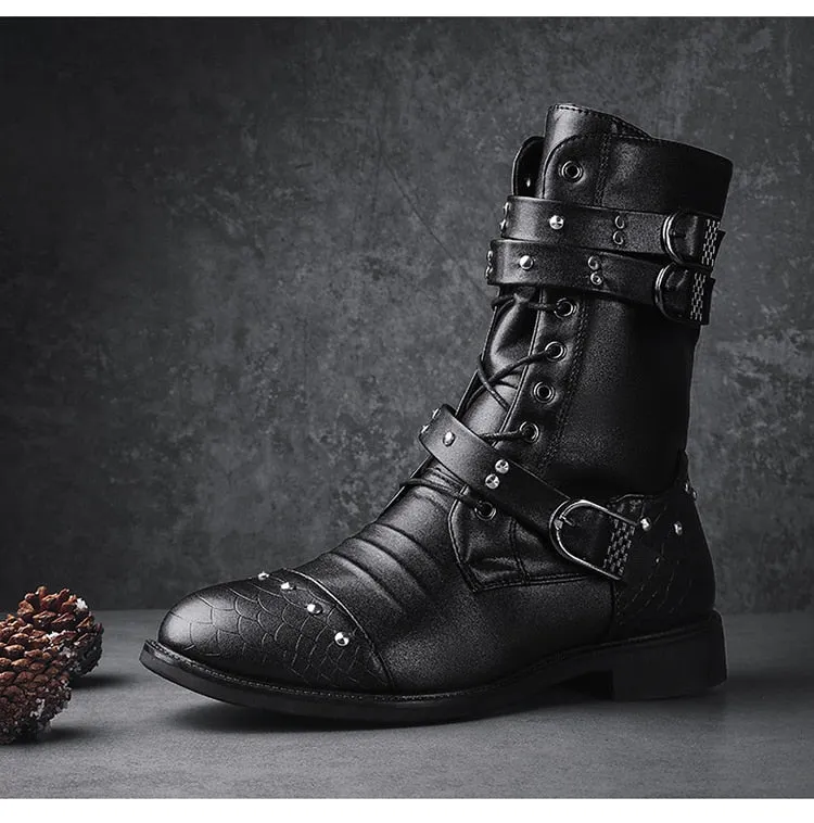 Funki Buys | Boots | Men's Leather Lace Up Buckle Strap Boots