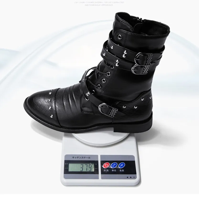 Funki Buys | Boots | Men's Leather Lace Up Buckle Strap Boots