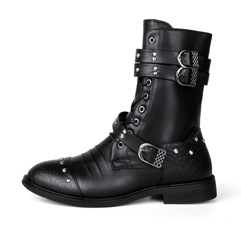 Funki Buys | Boots | Men's Leather Lace Up Buckle Strap Boots