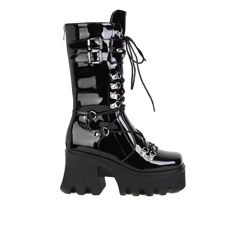 Funki Buys | Boots | Women's Mid-Calf Platform Buckle Boots