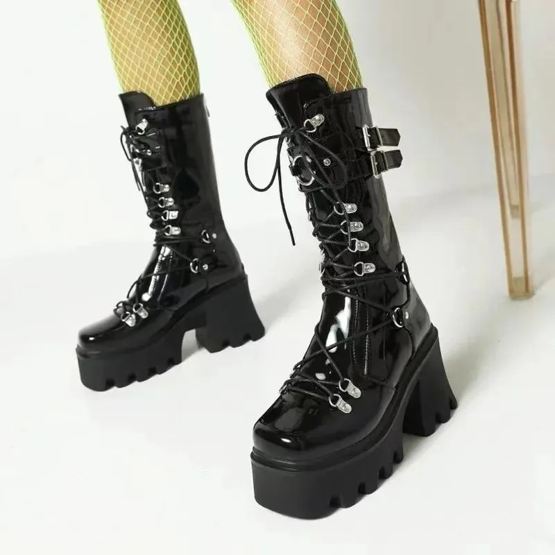 Funki Buys | Boots | Women's Mid-Calf Platform Buckle Boots