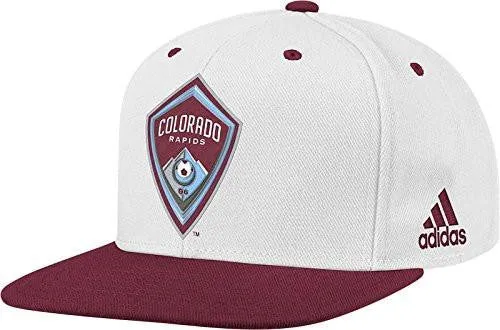 Mls Colorado Rapids Team Logo Two Tone Flat Brim Snapback Hat, One Size, White
