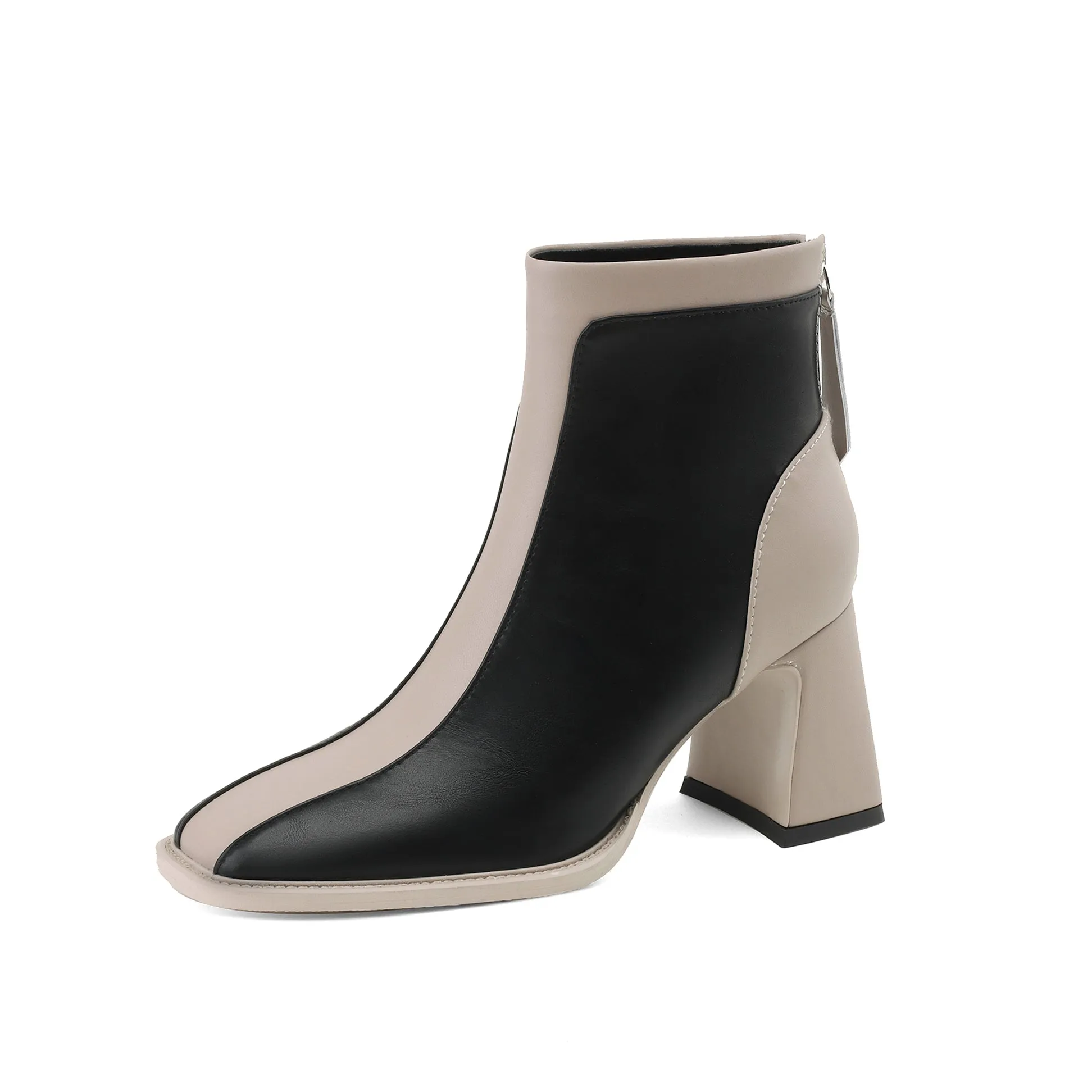 TinaCus Women's Genuine Leather Square Toe Handmade Zip Up Block Heel Mixed Colors Ankle Boots