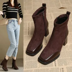 Vintage Square Chunky Heel Short Boots